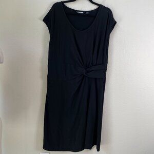 Lands End Womens Plus 1X Black Knotted Waist Dress Cap Sleeve Stretch